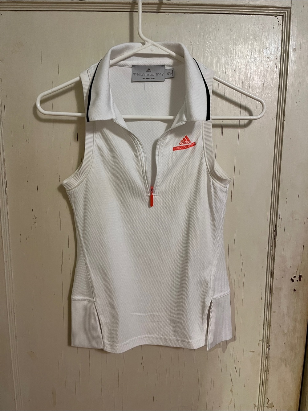 EUC♥️ADIDAS STELLA McCARTNEY SLEEVELESS QUARTER ZIP POLO TOP SHIRT TANK WHITE XS